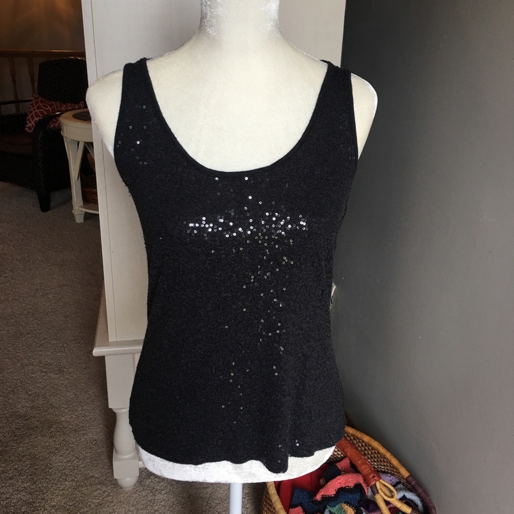 Sequins front black tank